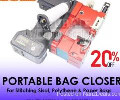 Portable two thread stitch sewing bag closing machine