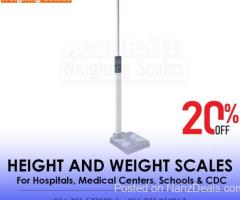 Height and weight scales with clear display on the sides of head piece for easy viewing